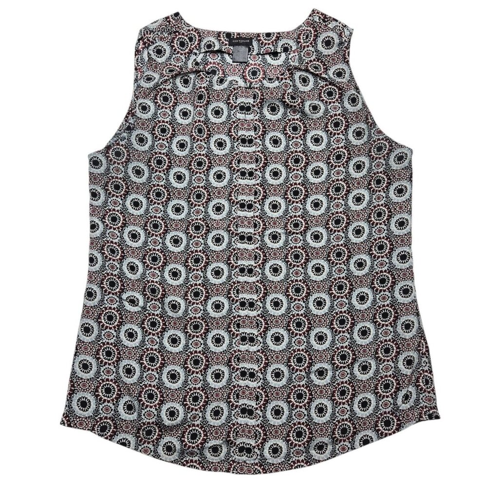 Ann Taylor Top Womens Medium Red Floral‎ Sleeveless Collarless Keyhole Blouse